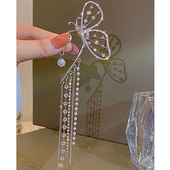 1pc Rhinestone Butterfly & Tassel Ear Wrap - Picture 3 of 7